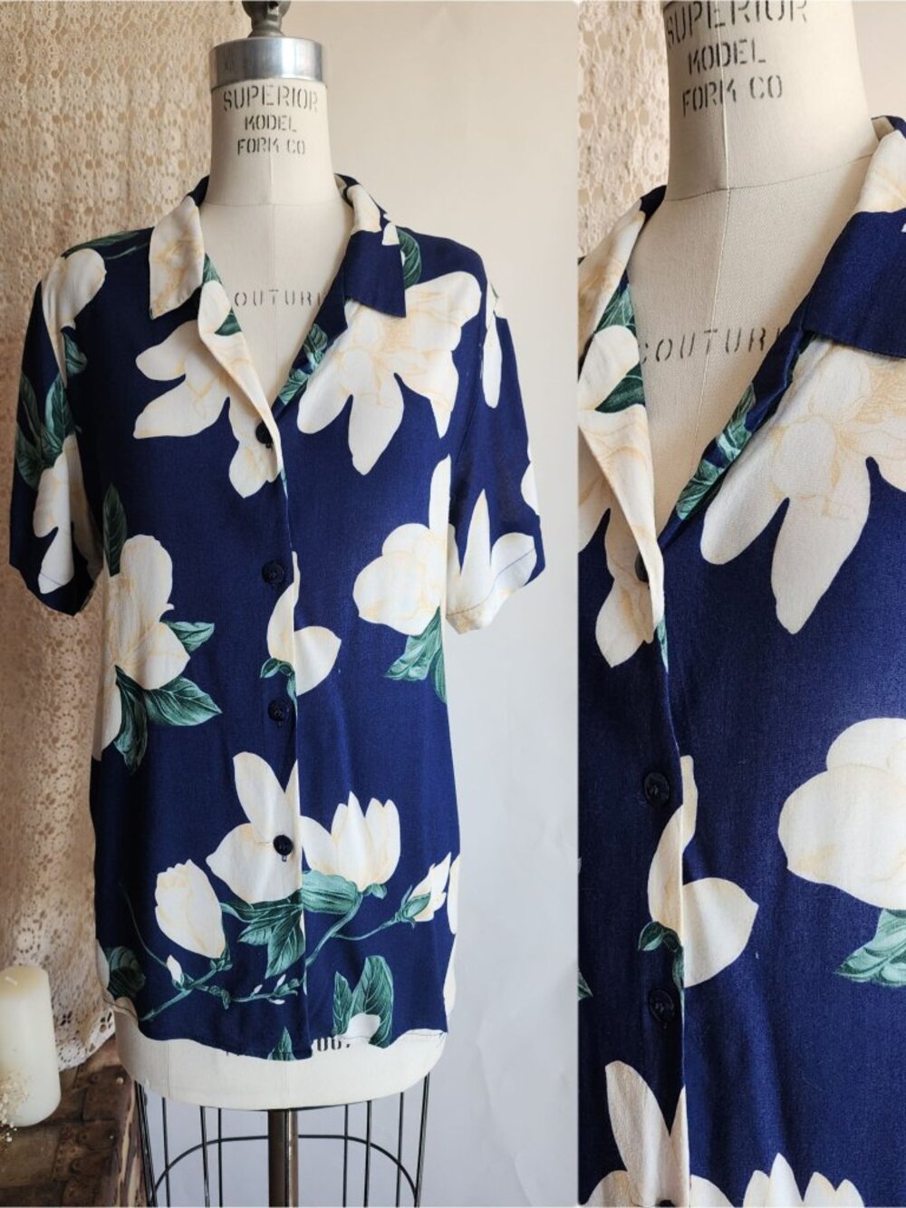 Vintage 1980s Hawaiian Shirt, Sag Harbor Womens Shirt, Size Medium Button Down,